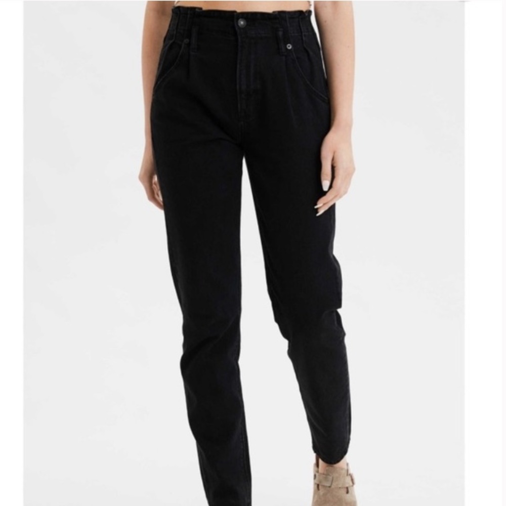 American eagle black paper bag mom jeans
